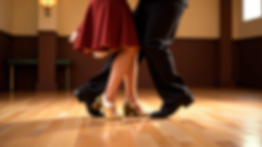 Close-up of adult dancers' feet showing proper ballroom dance frame and footwork during a lesson