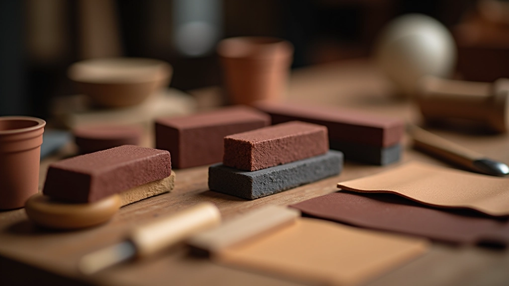 Close-up of leather edge finishing process showing sanding, dyeing, and burnishing tools arranged on a worktable