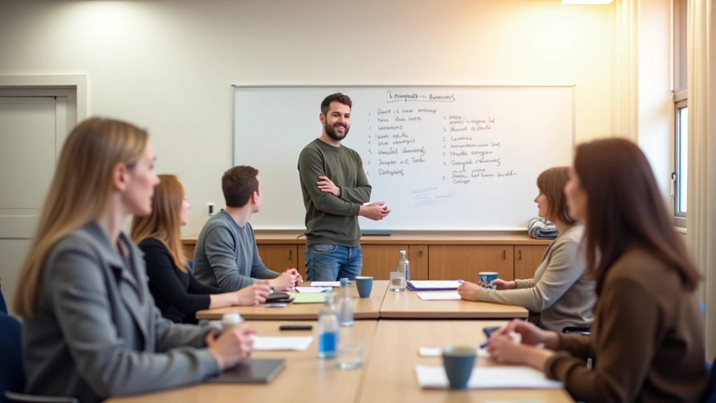 Adult language course classroom with students and instructor