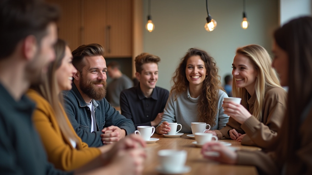 Community of adult learners networking after class in Riga