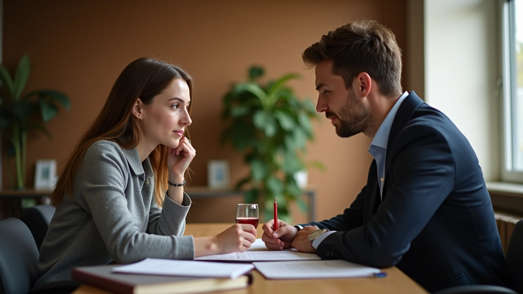 Private tutoring session with adult student and instructor at desk with textbooks and learning materials, one-on-one attention, warm office lighting
